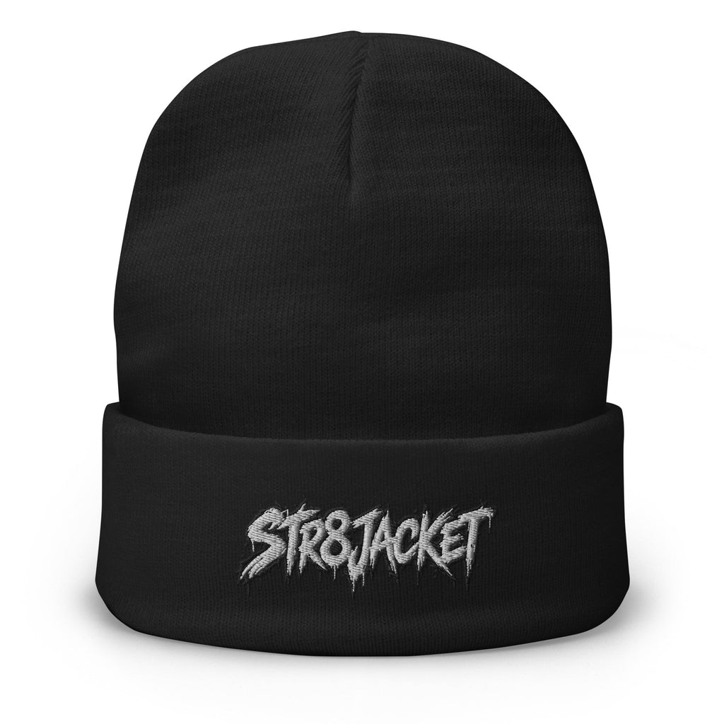 STR8JACKET Embroidered Cuffed Beanie front view
