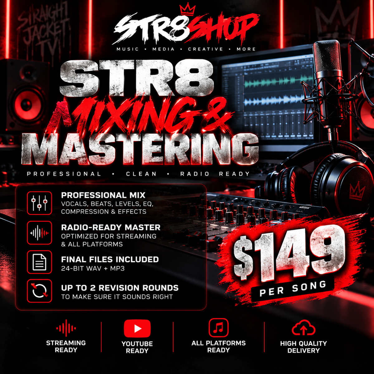 STR8 Mixing & Mastering — $149 per song