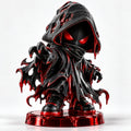 STR8SHOP Wraith Mini original collectible figurine digital concept image, 4K, black and red hooded character on display base